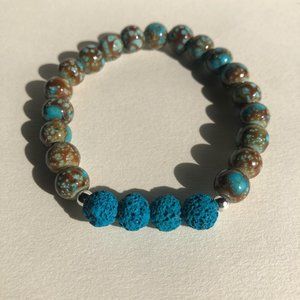 Blue lava bead acid wash bead bracelet in